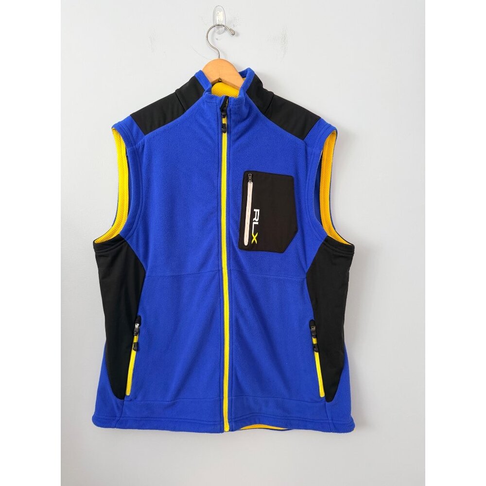 RLX Ralph Lauren Mens Size XL Blue & Yellow Full-Zip Fleece Vest